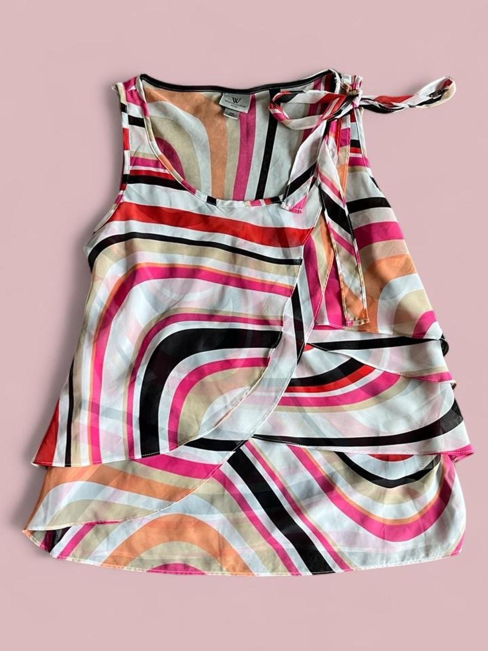 Y2K 2000s Vintage Groovy Funky Ruffle Swirl Top Worthington Petite S
